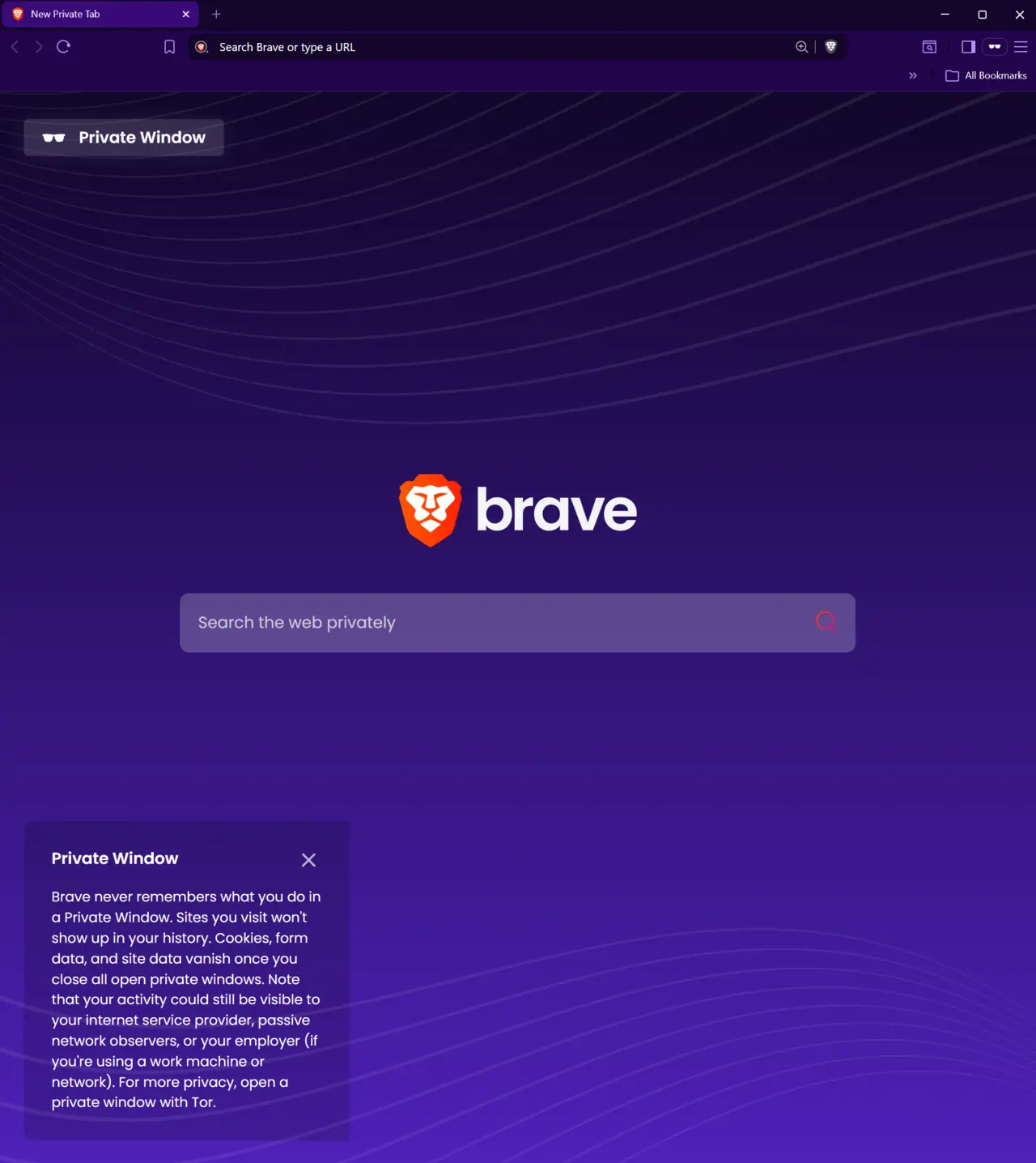 Brave browser private browsing window screenshot