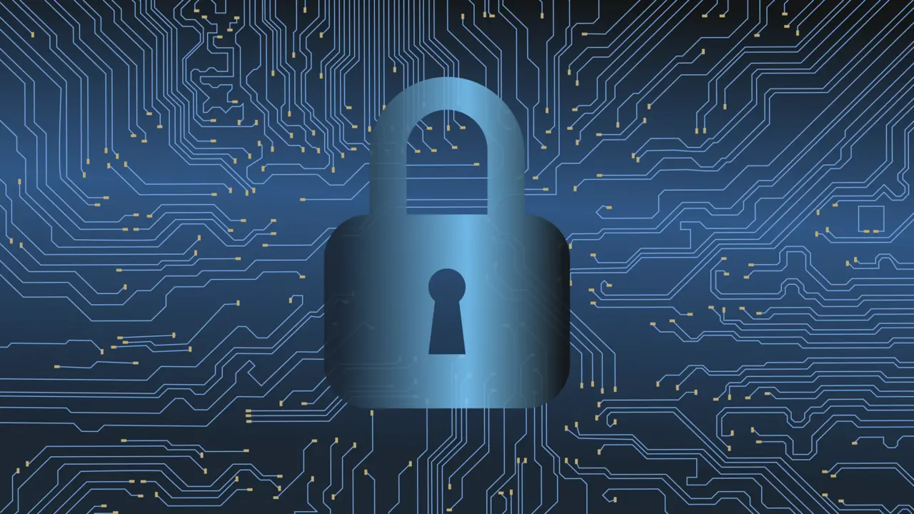 Padlock over a circuit board pattern illustrating cybersecurity