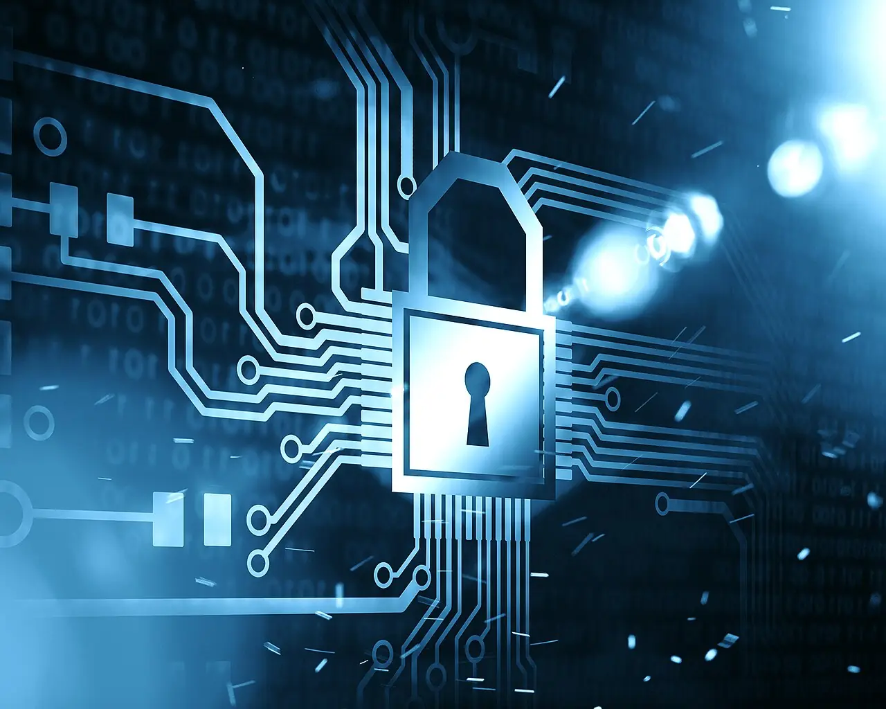 Padlock and network cables illustrating VPN and online privacy