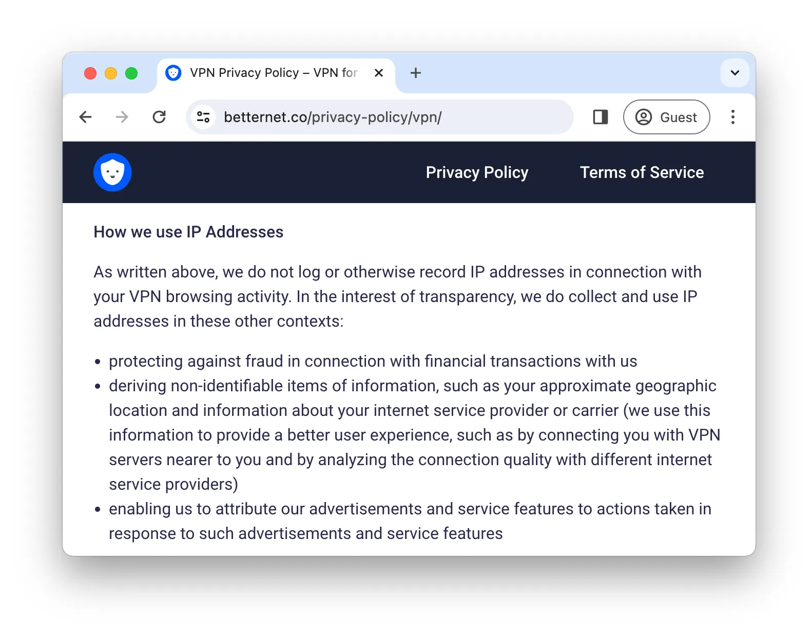 Betternet's full privacy policy Betternet's full privacy policy