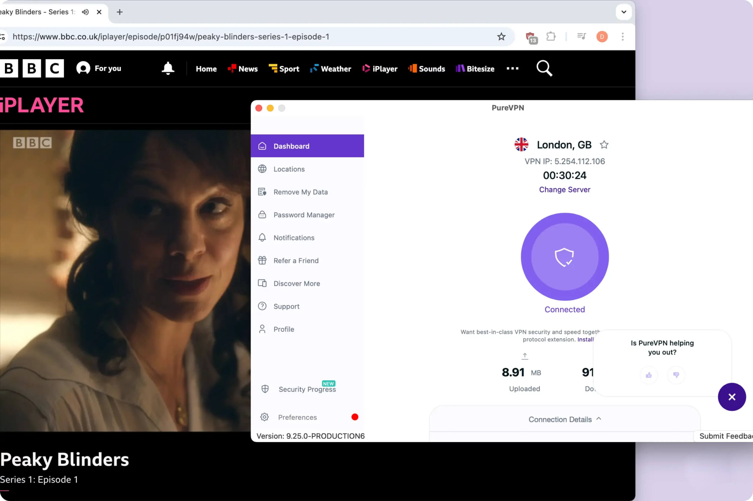 PureVPN offers a reliable way to watch BBC iPlayer outside the UK