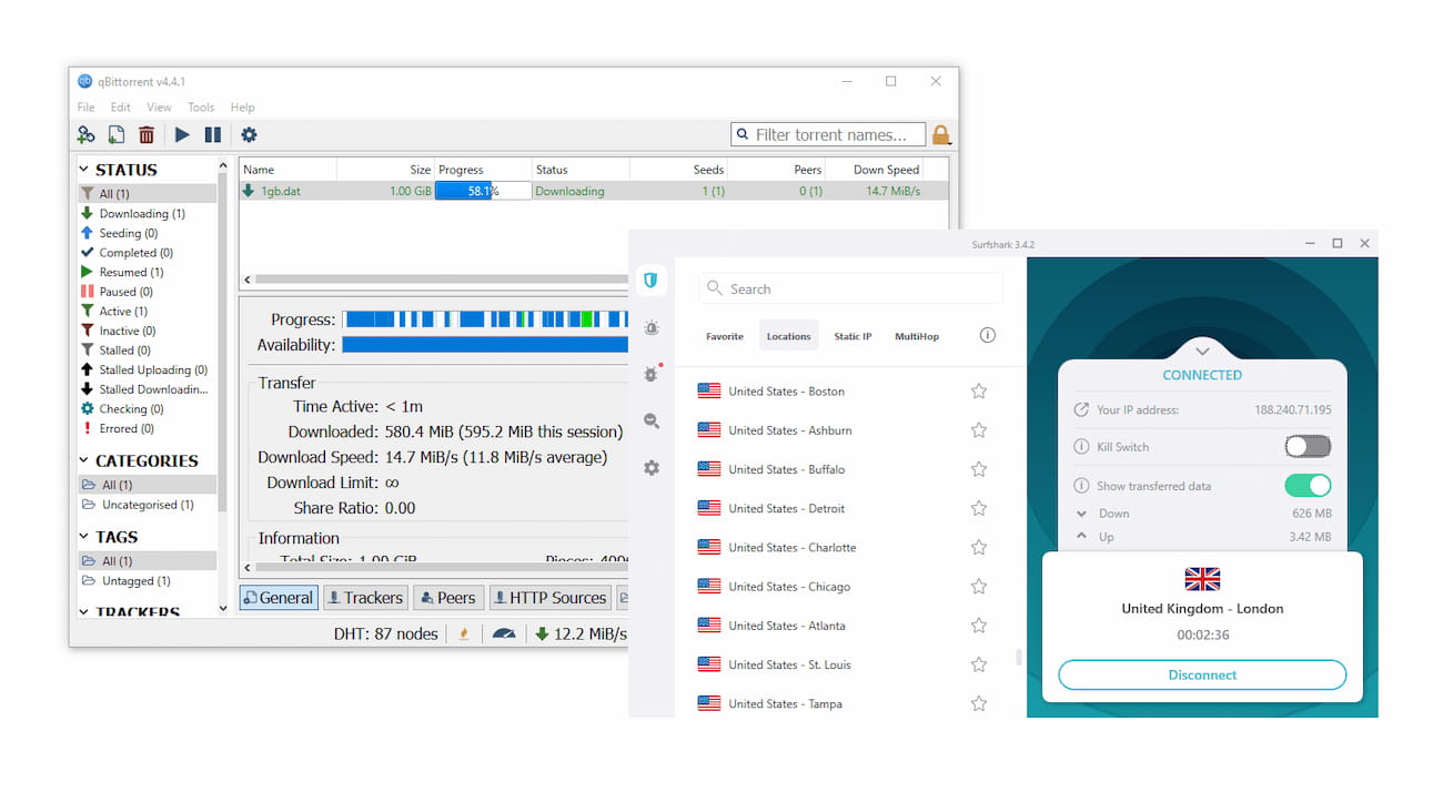 We tested Surfshark on torrent clients like qBitorrent.