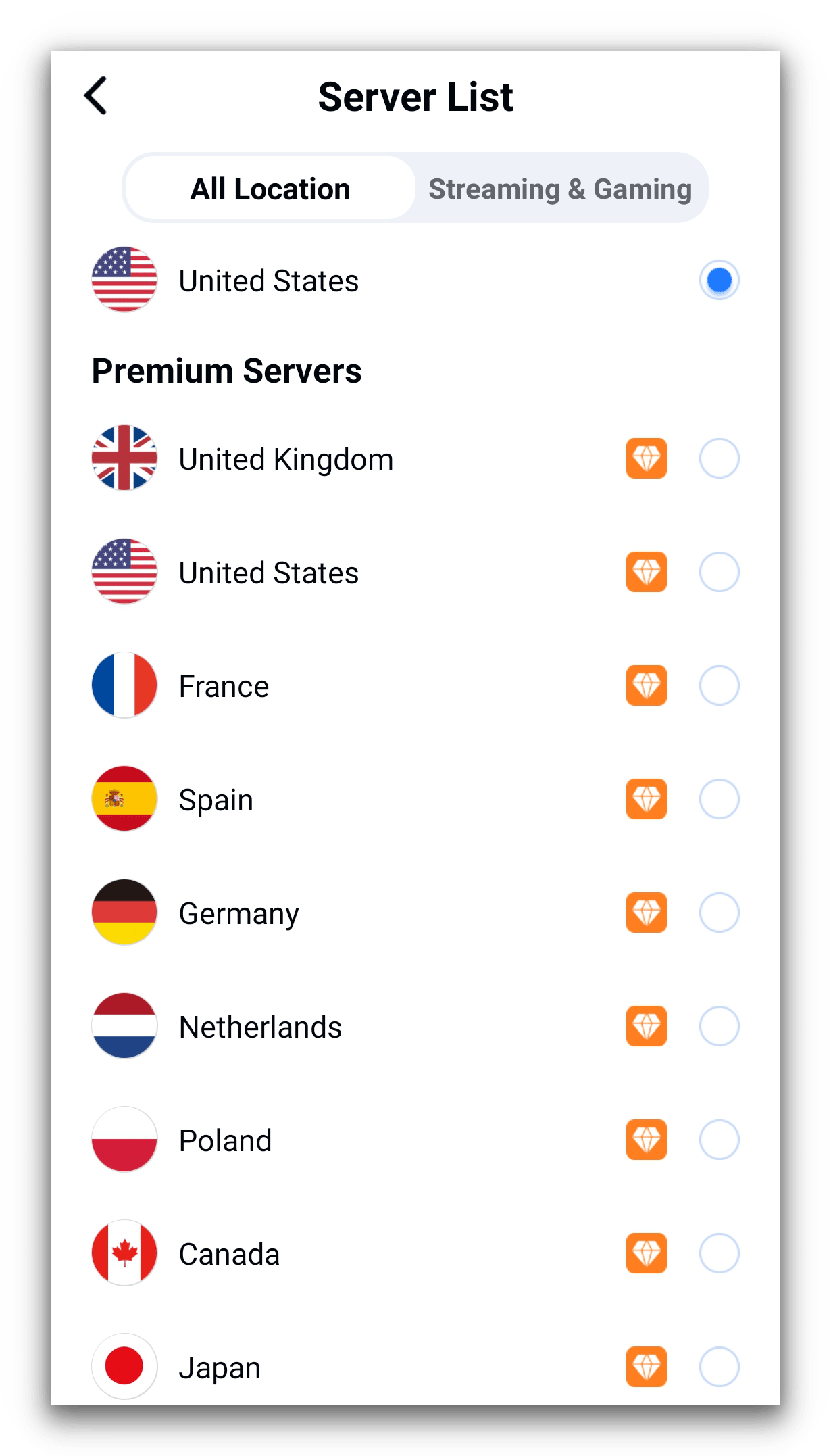 SkyVPN’s premium servers on Android