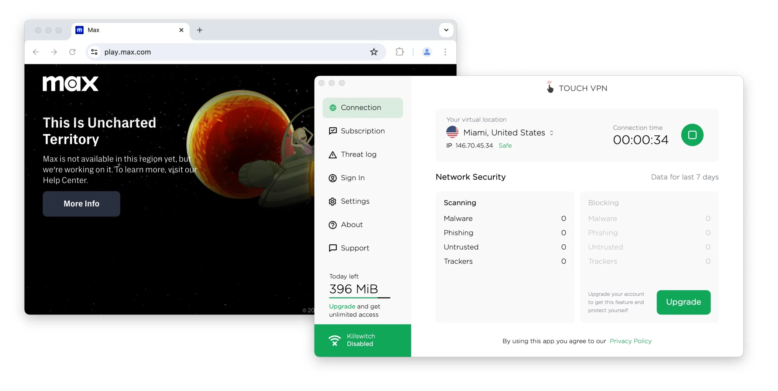 Touch VPN failed to unblock HBO Max