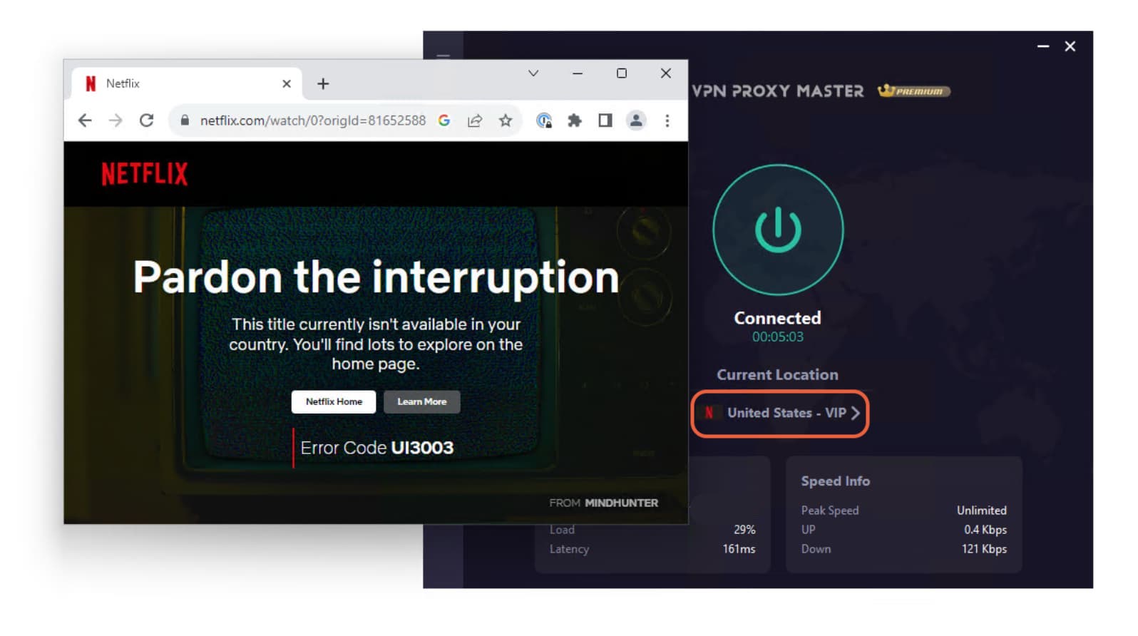 VPN Proxy Master’s premium US Netflix server failed to unblock US Netflix content