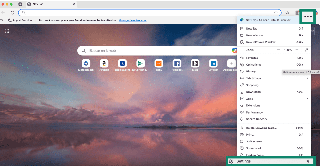 Microsoft Edge three-dot menu Microsoft Edge three-dot menu