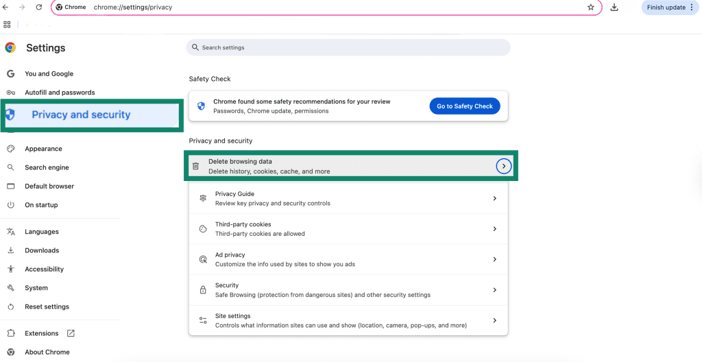 Delete browsing data on Chrome Delete browsing data on Chrome