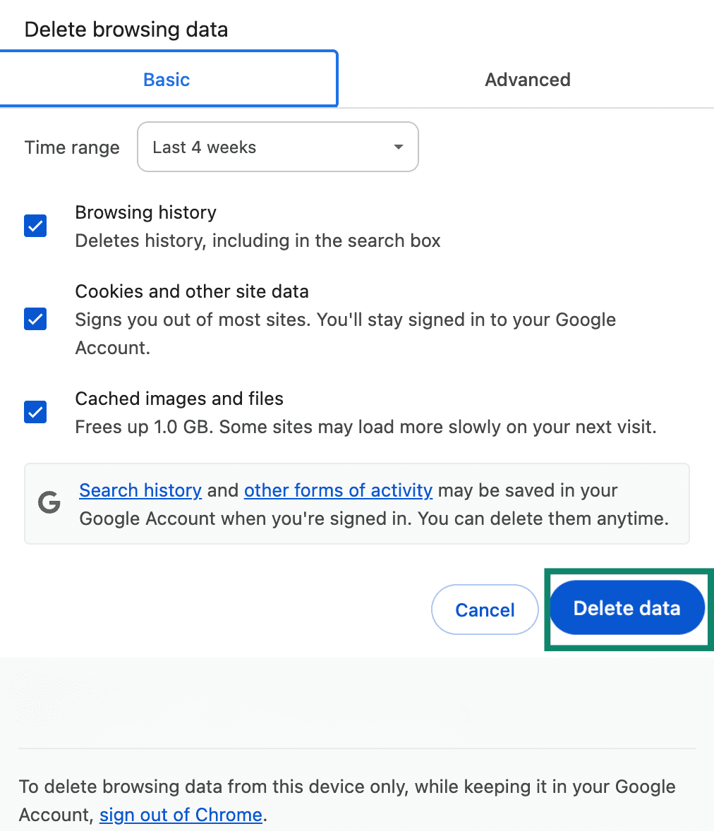 Delete data Delete data
