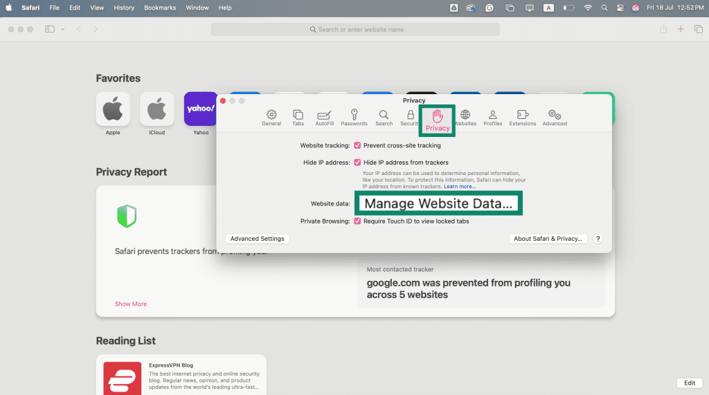 Manage Website Data Manage Website Data