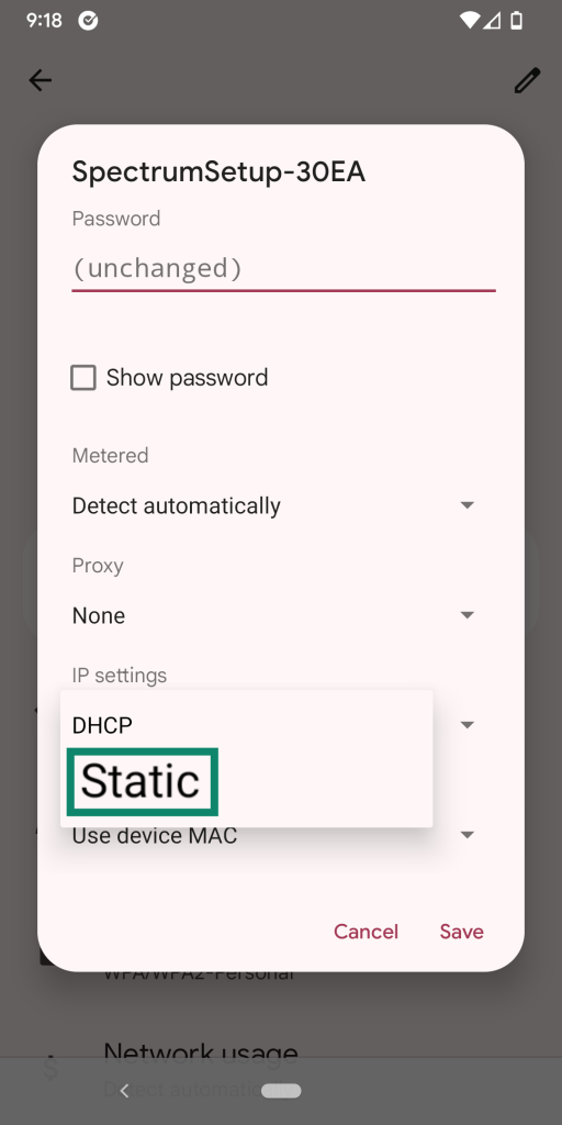 change DHCP to Static